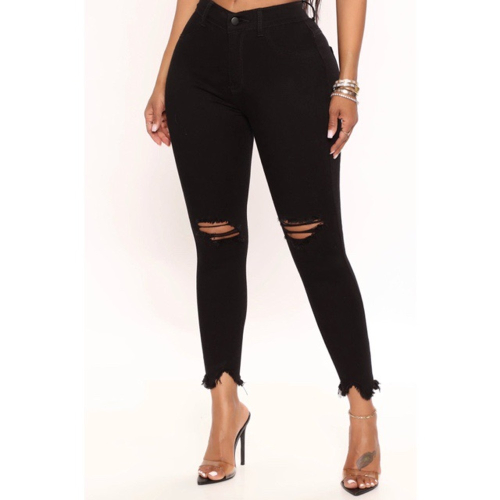 Fashion Nova Raw Hew Ripped Jeggings Black